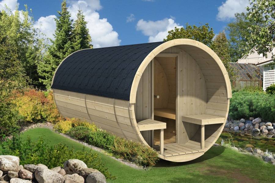 Obrázek k výrobku 23883 - Barelová sauna 400 thermowood, s kamny na dřevo .