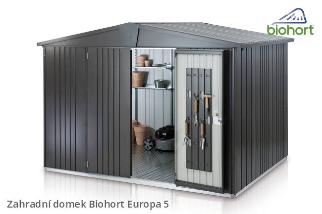 Obrázek k výrobku 38485 - Biohort Zahradní domek EUROPA 5, šedý křemen metalíza .