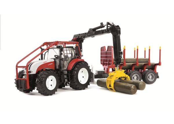 Obrázek k výrobku 21653 - BRUDER Lesní traktor STEYR CVT 6230 s přívěsem na dřevo .