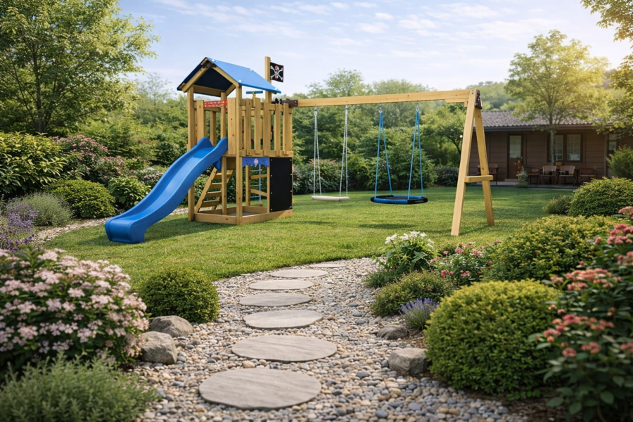 Obrázek k výrobku 78551 - Dětské hřiště Monkey´s Home Malý pirát HOOK s modrou skluzavkou