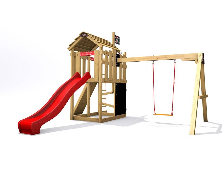 Obrázek k výrobku 78600 - Dětské hřiště Monkey´s Home Malý pirát MAD s červenou skluzavkou Dětské hřiště Monkey´s Home Malý pirát MAD s červenou skluzavkou