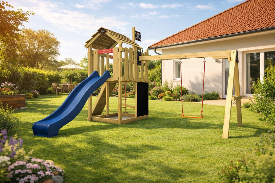 Obrázek k výrobku 78602 - Dětské hřiště Monkey´s Home Malý pirát MAD s modrou skluzavkou