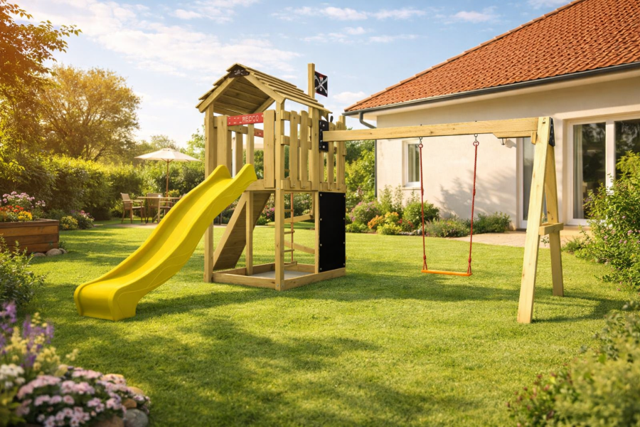 Obrázek k výrobku 78601 - Dětské hřiště Monkey´s Home Malý pirát MAD se žlutou skluzavkou