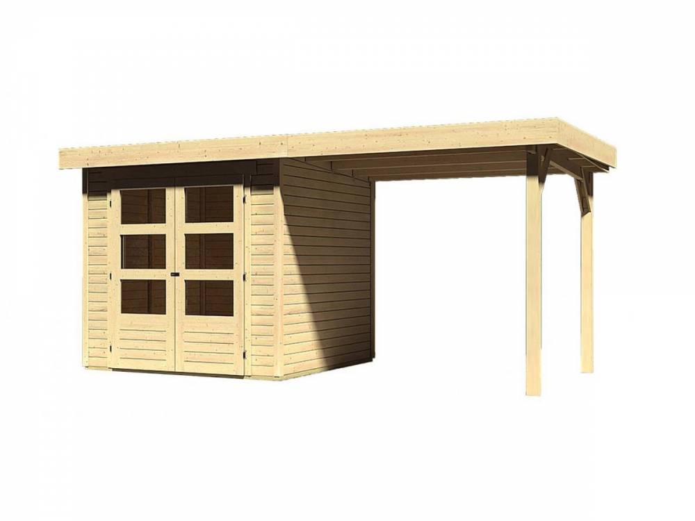 Obrázek k výrobku 53473 - dřevěný domek KARIBU ASKOLA 2 + přístavek 240 cm (73245) natur