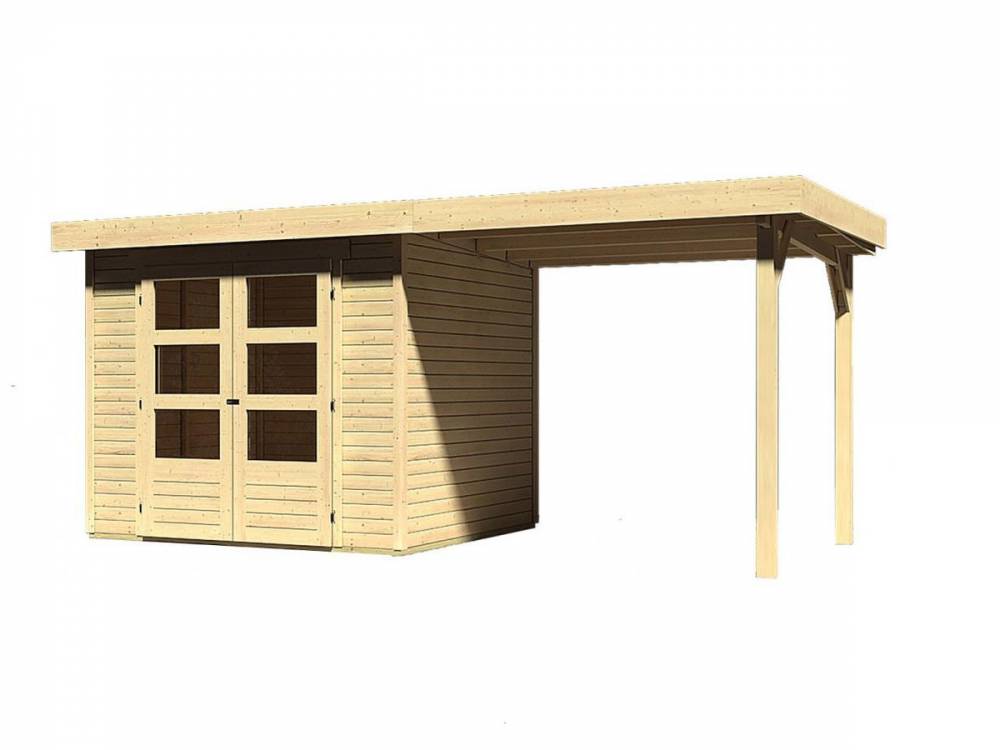 Obrázek k výrobku 53471 - dřevěný domek KARIBU ASKOLA 3 + přístavek 240 cm (73246) natur