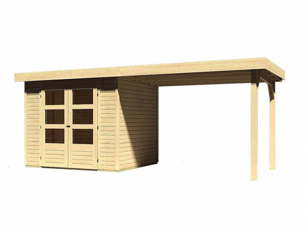 Obrázek k výrobku 53502 - dřevěný domek KARIBU ASKOLA 3 + přístavek 280 cm (77726) natur