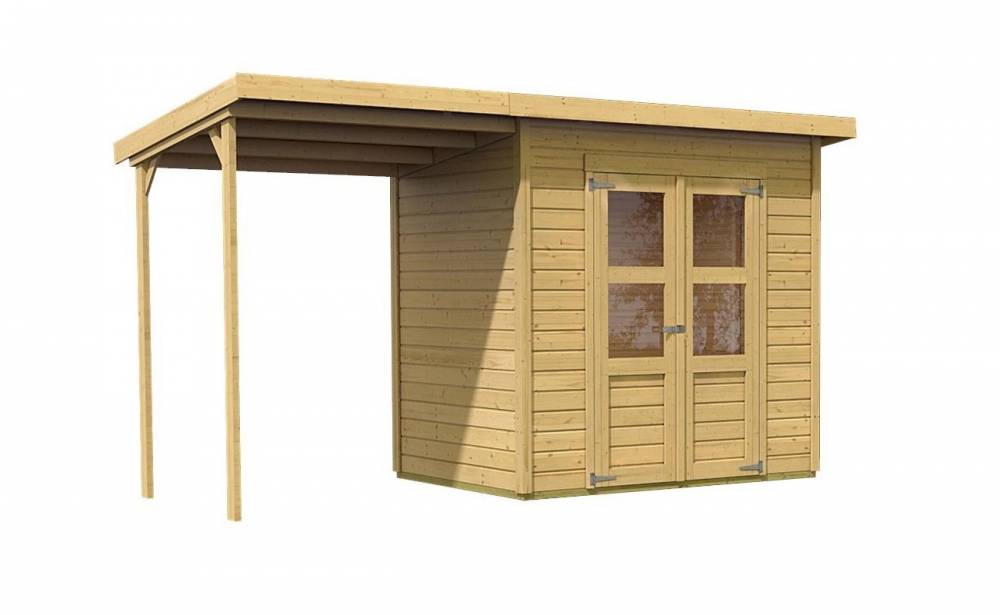 Obrázek k výrobku 53453 - dřevěný domek KARIBU MERSEBURG 3 + přístavek 166 cm (68763) natur