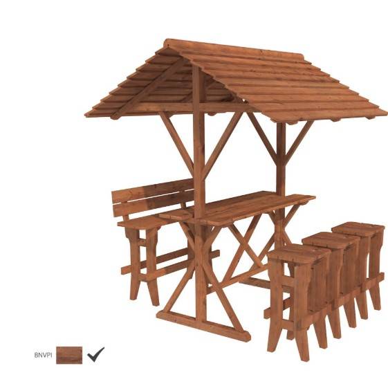 Obrázek k výrobku 79003 - Dřevěný zahradní stůl s lavicemi a stříškou Palmako Leo - hnědá impregnace 198 x 200 cm tl. 28 mm
