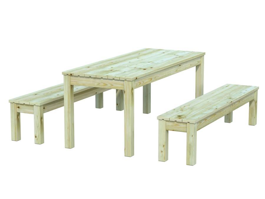 Obrázek k výrobku 49141 - Dřevěný zahradní stůl s lavicemi PALMAKO SANNE 18 - zelená impregnace Stůl: 180x74 cm Lavice: 180x37 cm  tl. 28mm