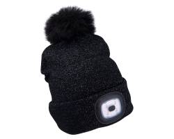 Obrázek k výrobku 72759 - EXTOL LIGHT čepice s čelovkou 4x45lm, USB nabíjení, černá se třpytkou a bambulí,