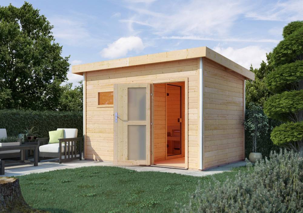 Obrázek k výrobku 22097 - finská sauna KARIBU SKROLLAN 1 (86287) s předsíní