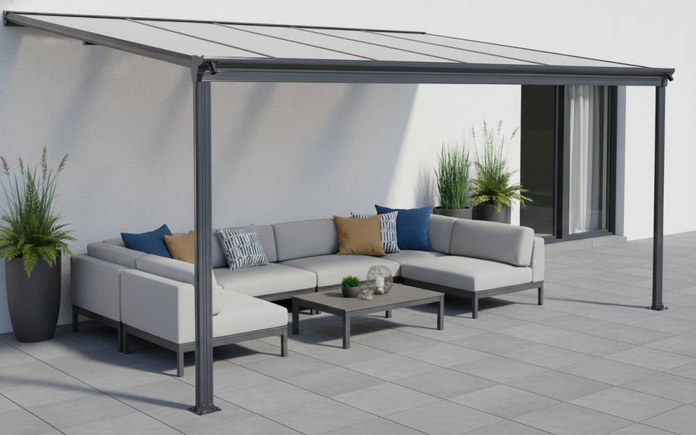 Obrázek k výrobku 62009 - hliníková pergola LANITPLAST WALL 33 antracit + čirý PC