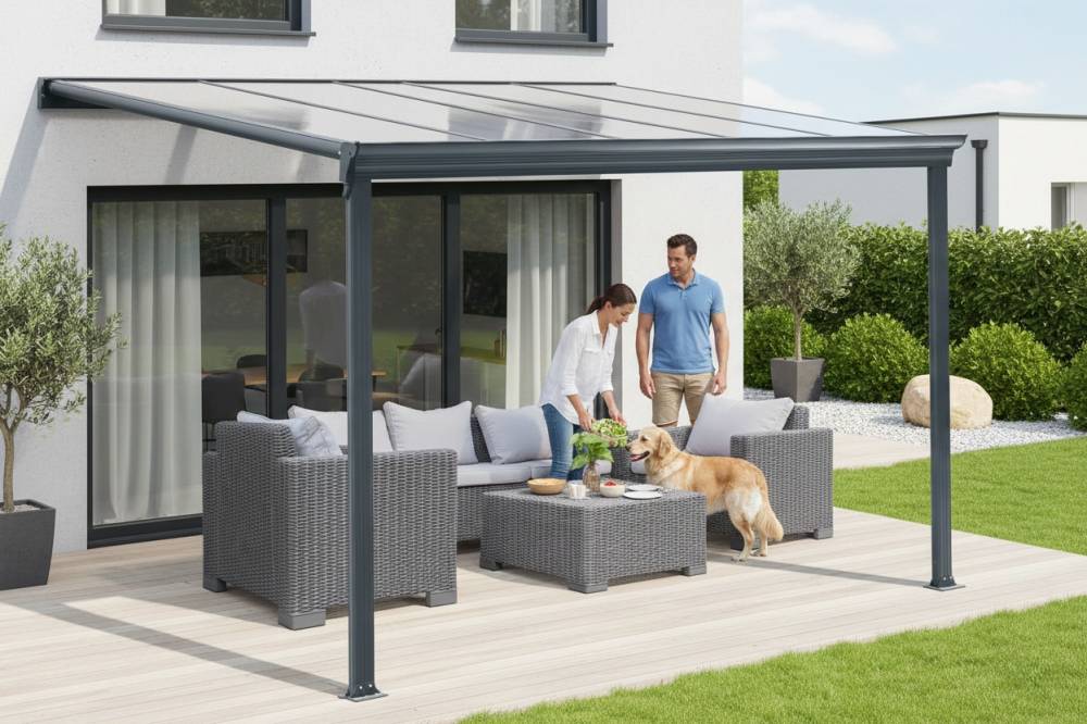 Obrázek k výrobku 62009 - hliníková pergola LANITPLAST WALL 33 antracit + čirý PC