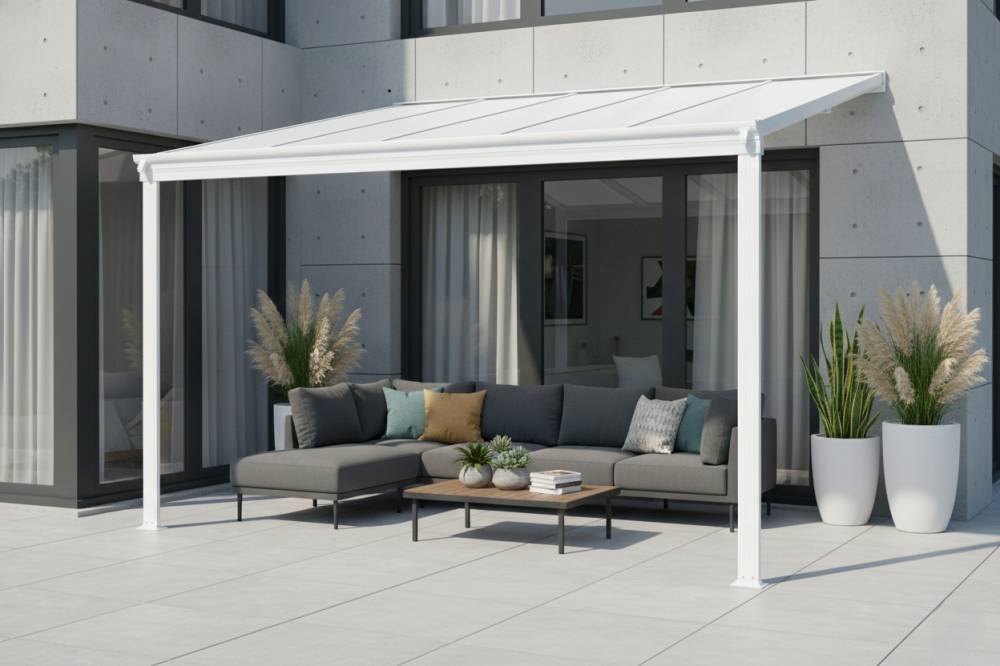 Obrázek k výrobku 62012 - hliníková pergola LANITPLAST WALL 33 bílá + opál PC