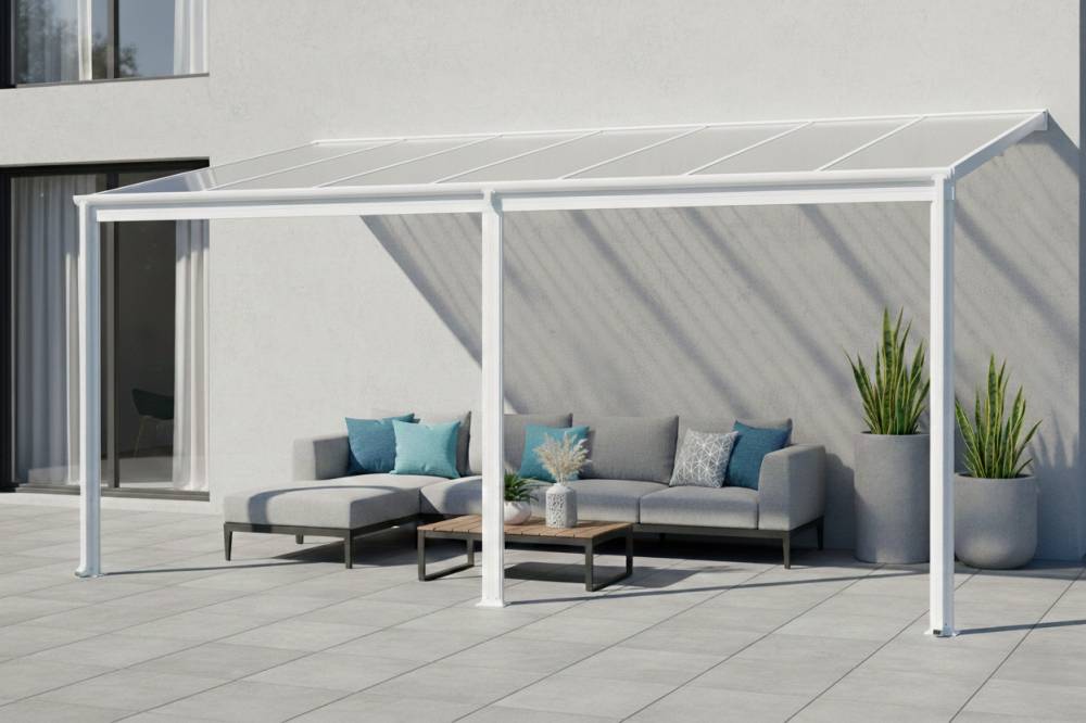 Obrázek k výrobku 62019 - hliníková pergola LANITPLAST WALL 43 bílá + čirý PC