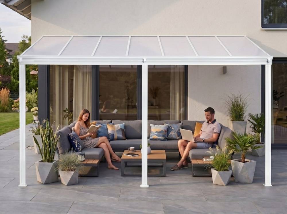 Obrázek k výrobku 62025 - hliníková pergola LANITPLAST WALL 53 bílá + opál PC