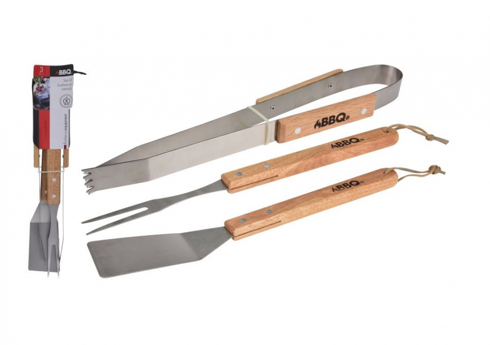Obrázek k výrobku 71292 - NÁŘADÍ GRILOVACÍ BBQ NEREZ, DŘEV.RUK., SADA 3DÍL.