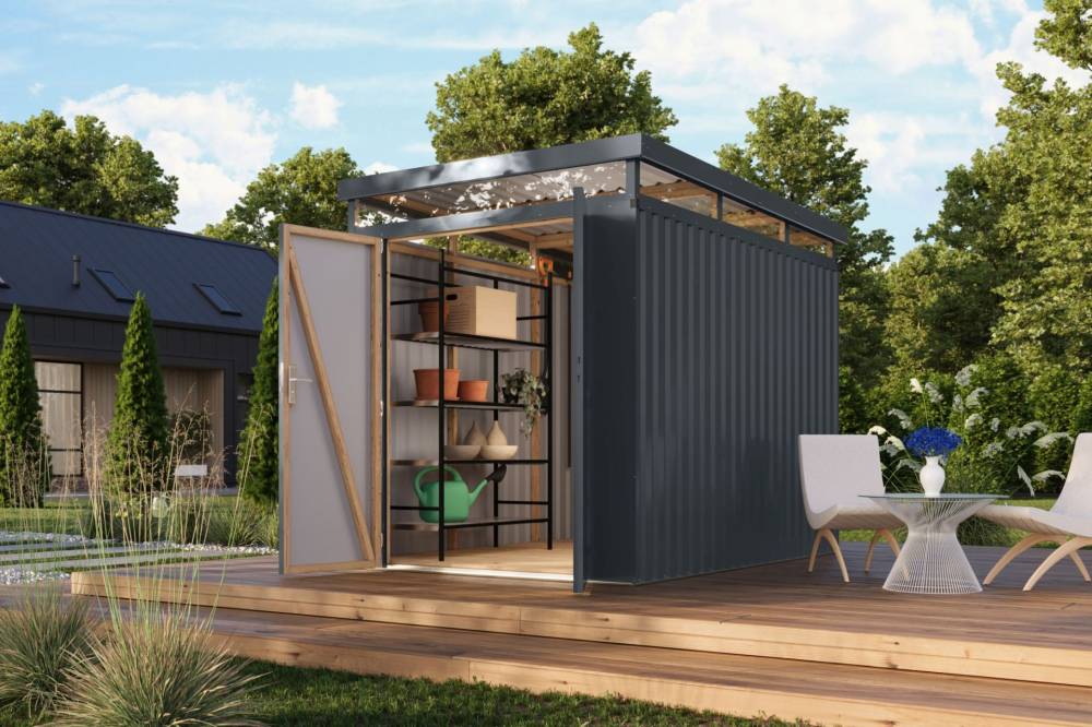 Obrázek k výrobku 94975 - plechový domek KARIBU AURUM 2,5 (53665) antracit LG4831