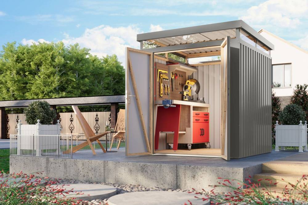 Obrázek k výrobku 94974 - plechový domek KARIBU AURUM 2 (53662) šedý LG4830