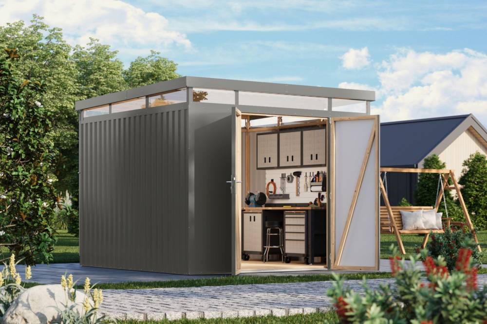 Obrázek k výrobku 94979 - plechový domek KARIBU AURUM 3,5 (53671) šedý LG4836