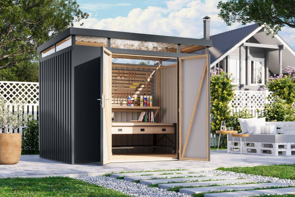 Obrázek k výrobku 94977 - plechový domek KARIBU AURUM 3 (53670) antracit LG4834