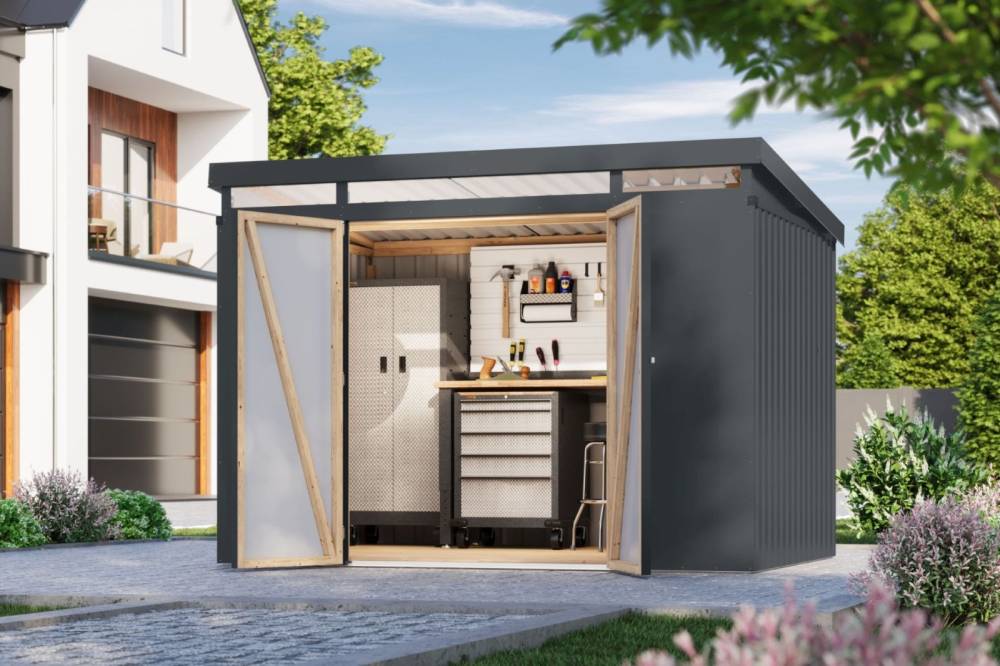 Obrázek k výrobku 94955 - plechový domek KARIBU IRIDIUM 3 (48455) antracit LG4811