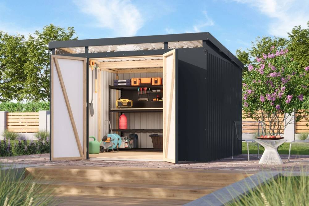 Obrázek k výrobku 94960 - plechový domek KARIBU IRIDIUM 3,5 (48467) antracit LG4816