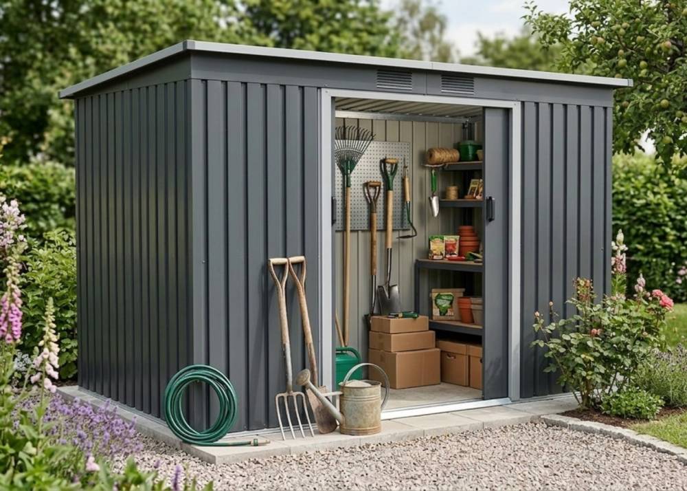 Obrázek k výrobku 82584 - plechový domek LANITPLAST HALLE 94 ANTRACIT LG4024