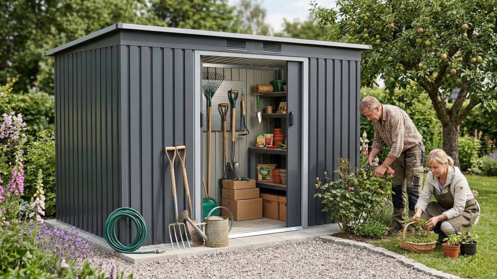 Obrázek k výrobku 82584 - plechový domek LANITPLAST HALLE 94 ANTRACIT LG4024