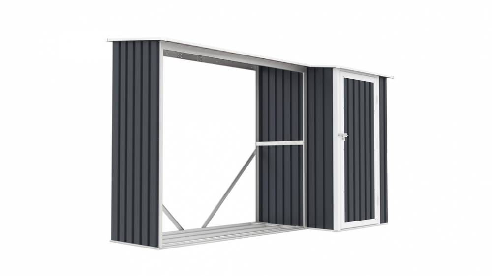 Obrázek k výrobku 76260 - Přístřešek na dřevo s kůlnou plechový PLUTOS A 3,07 m² antracit