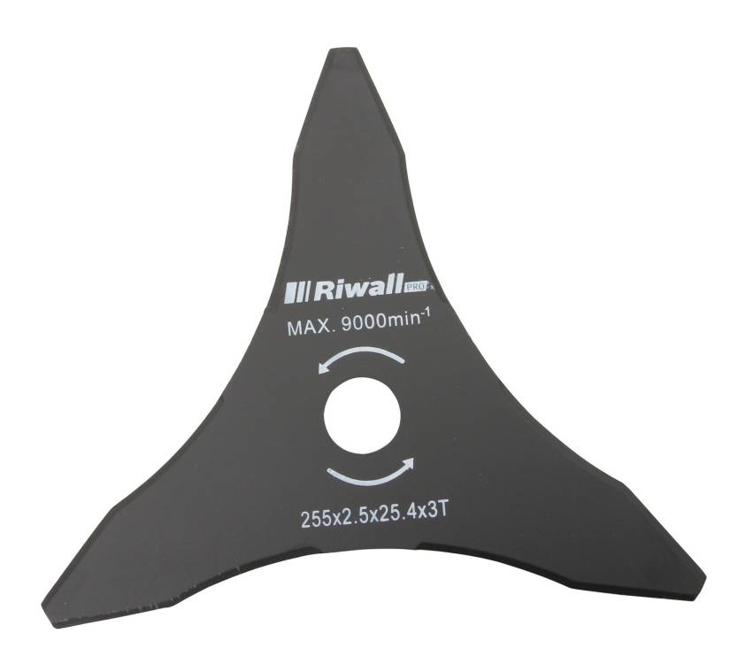 Obrázek k výrobku 49045 - Riwall PRO Žací nůž třízubý ke křovinořezu pr. 255mm, vnitřní průměr 25,4mm, tloušťka 2,5mm -