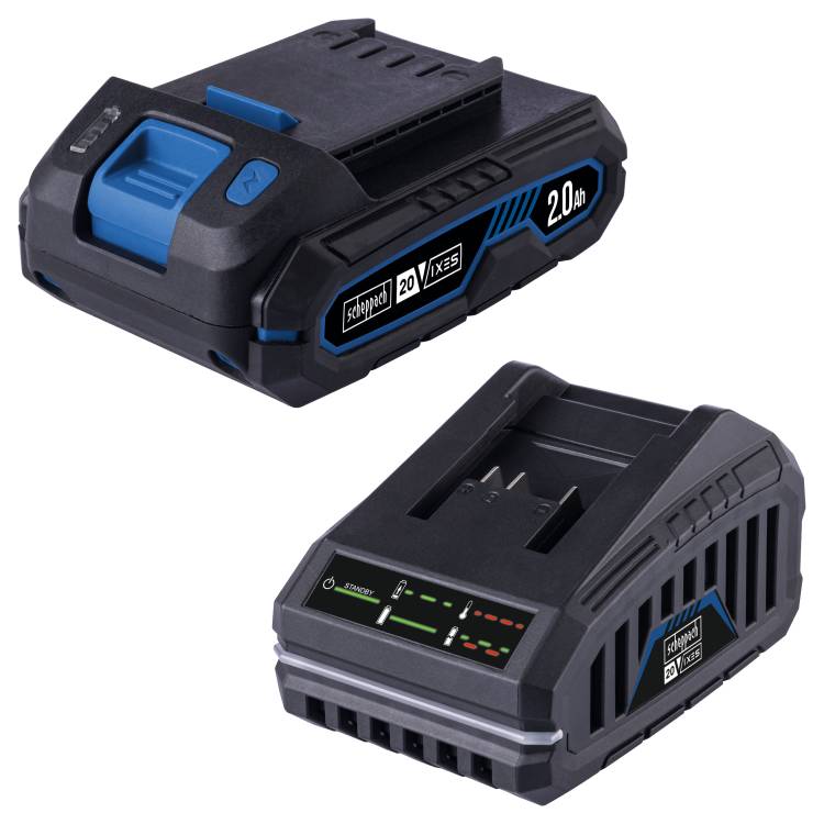Obrázek k výrobku 91903 - Scheppach SBSK2.020 V IXES set nabíječky 2,4 A a lithium-iontové baterie 2 Ah