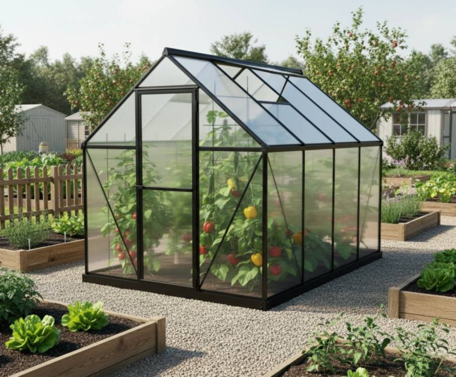 Obrázek k výrobku 92498 - skleník LANITPLAST SARANA 6x8 PC 4 mm černý LG4334