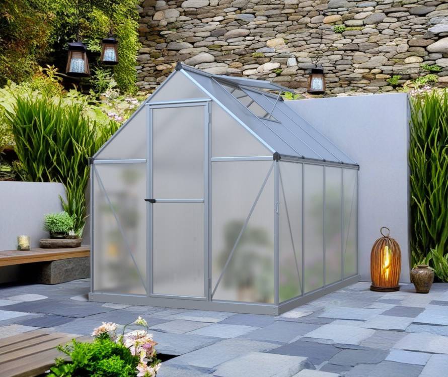 Obrázek k výrobku 92018 - skleník LANITPLAST SARANA 6x8 PC 4 mm stříbrný LG4275