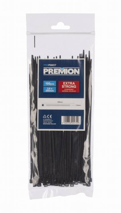 Obrázek k výrobku 90776 - Stahovací pásky černé 3,6 x 200mm 100ks