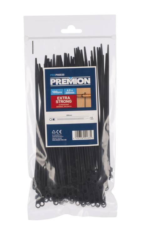 Obrázek k výrobku 90792 - Stahovací pásky s otvorem černé 4,8 x 200mm 100ks