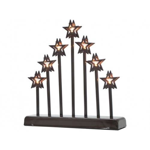 Obrázek k výrobku 78384 - Vánoční svícen el., 7 svíček LED, teplá BÍ, hvězda, kov., 26 x 6 x 27 cm