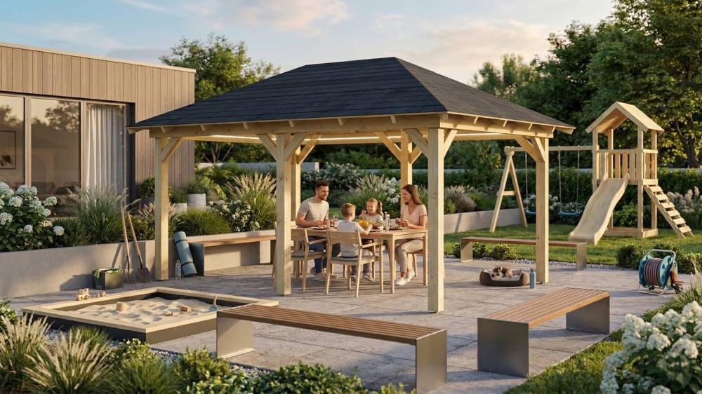 Obrázek k výrobku 53962 - zahradní altán KARIBU PERIDA 68825 vč. černého střešního šindele