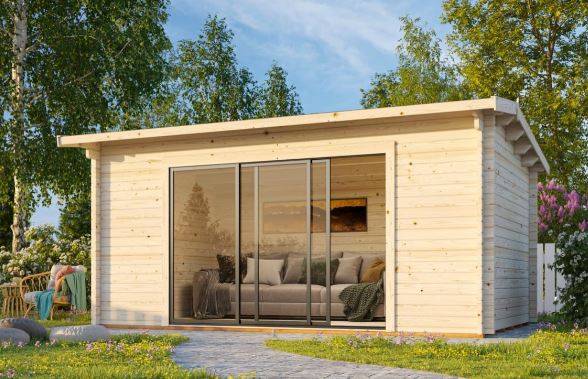 Obrázek k výrobku 82560 - Zahradní domek INES 13,7 m2 s posuvnými dveřmi s dvojitým sklem Zahradní domek INES 13,7 m2  s posuvnými dveřmi  s dvojitým sklem