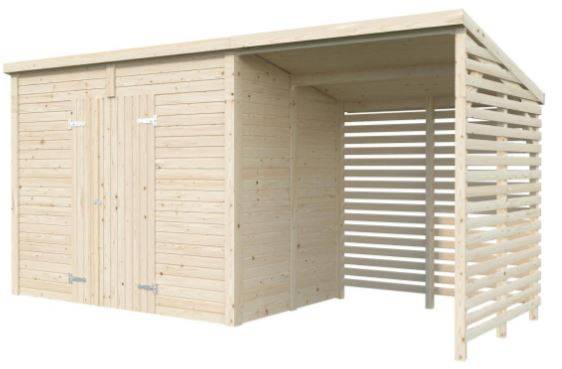 Obrázek k výrobku 82208 - Zahradní domek s dřevníkem Leif 4,5 + 2,9  m2 Zahradní domek s dřevníkem Leif 4,5 + 2,9  m2