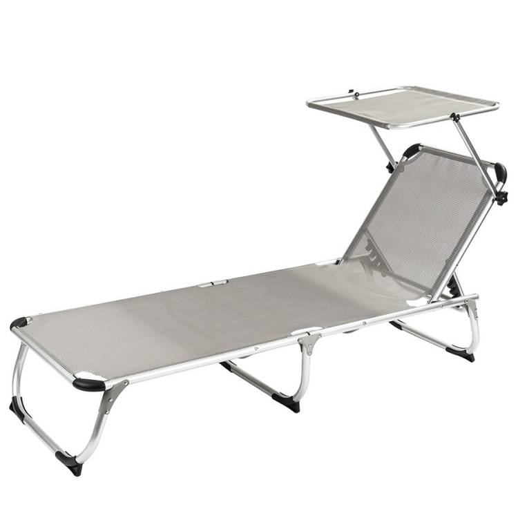 Obrázek k výrobku 90707 - Zahradní rozkládací lehátko se stříškou šedé