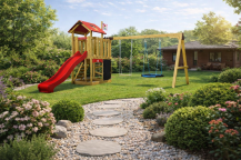 Obrázek k výrobku 78550 - Dětské hřiště Monkey´s Home Malý pirát HOOK s červenou skluzavkou