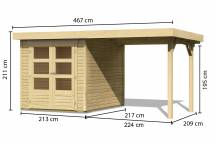 Obrázek k výrobku 53473 - dřevěný domek KARIBU ASKOLA 2 + přístavek 240 cm (73245) natur