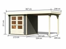 Obrázek k výrobku 53474 - dřevěný domek KARIBU ASKOLA 2 + přístavek 240 cm (82904) tm. šedý