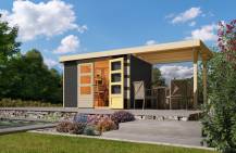 Obrázek k výrobku 53421 - dřevěný domek KARIBU ASKOLA 4 + přístavek 240 cm (92070) tm. šedý