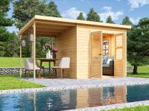 Obrázek k výrobku 53413 - dřevěný domek KARIBU MERSEBURG 5 + přístavek 166 cm (68767) natur