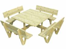 Obrázek k výrobku 49143 - Dřevěný zahradní párty stůl s lavicemi PALMAKO ARTHUR - zelená impregnace 260x260 cm tl. 44 mm