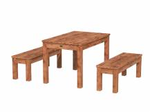 Obrázek k výrobku 49140 - Dřevěný zahradní stůl s lavicemi PALMAKO SANNE 12 - hnědá impregnace Stůl: 120x74 cm Lavice: 120x37 cm  tl. 28mm