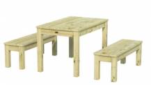 Obrázek k výrobku 49139 - Dřevěný zahradní stůl s lavicemi PALMAKO SANNE 12 - zelená impregnace Stůl: 120x74 cm Lavice: 120x37 cm  tl. 28mm