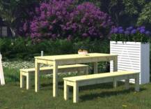 Obrázek k výrobku 79981 - Dřevěný zahradní stůl s lavicemi PALMAKO SANNE 18 - zelená impregnace Stůl: 180x74 cm Lavice: 180x37 cm  tl. 28mm